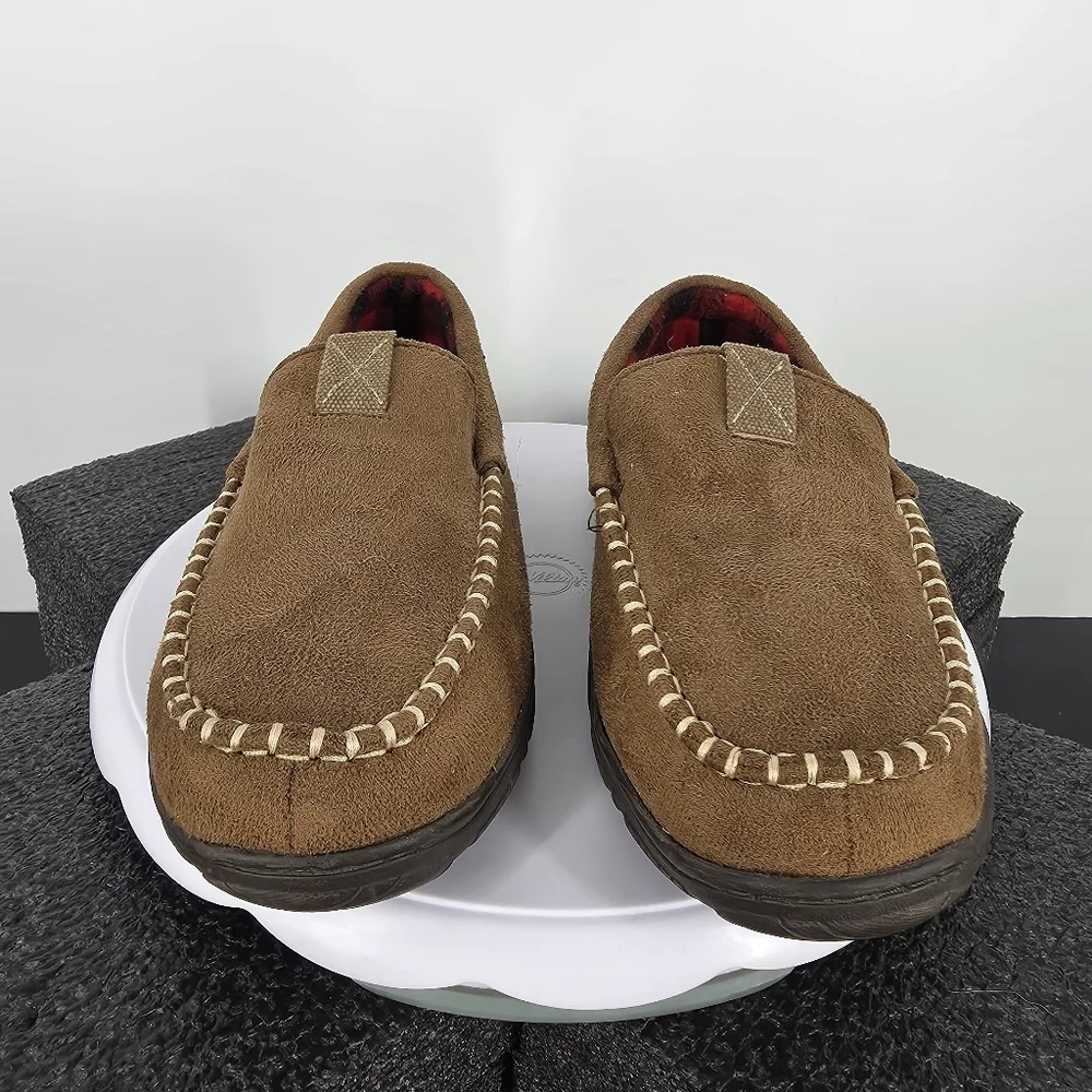 Levi Strauss Men’s Moccasin Slippers Size 7-8 Shoes Tan Suede Buffalo Plaid
